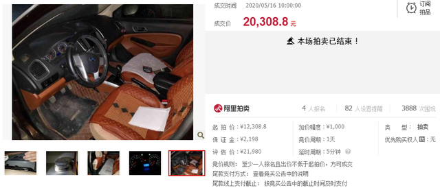拍卖成功！浙江省杭州市车牌号为云Q78396的帝豪小型轿车一辆