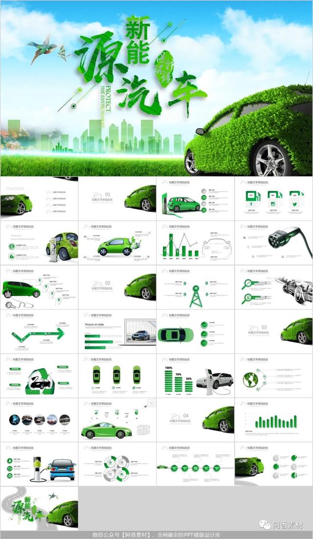 【1170期】24套绿色环保的新能源汽车主题PPT模板