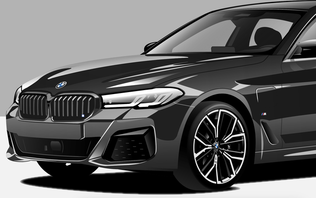 121期 手绘汽车插画 你在我心中是最美 BMW宝马5系无水印手机壁纸