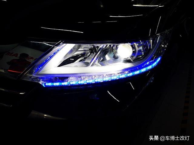 邯郸汽车车灯改装，本田奥德赛车灯升级，LED双光透镜恶魔眼