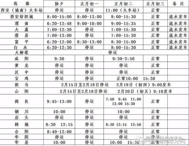 渭南春节客运发车时刻表出炉 过年出门提早计划