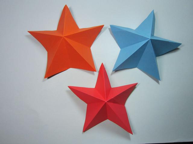 儿童手工折纸：简单的立体五角星折纸步骤图解