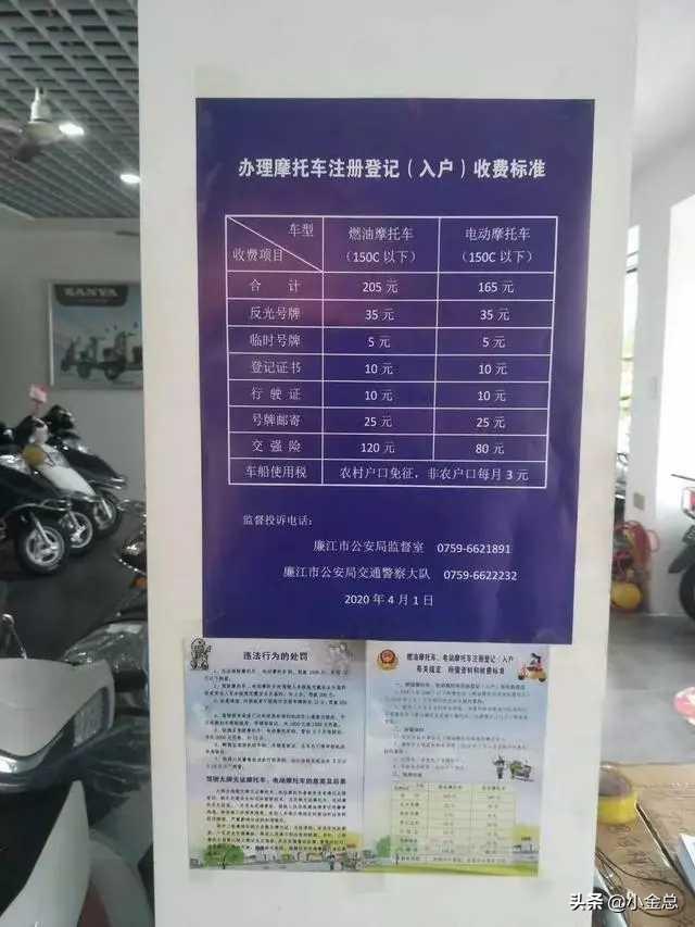 广东某市公布电动摩托车上牌政策，上牌费用165元，考证需上千元