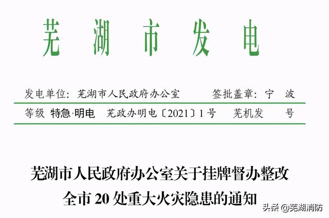 芜湖市政府挂牌督办整改全市20处重大火灾隐患