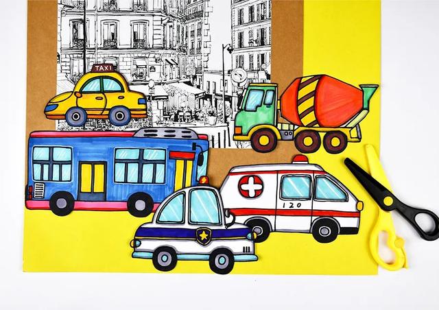 儿童画教程｜交通工具的绘画：滴滴滴，前方堵车啦！