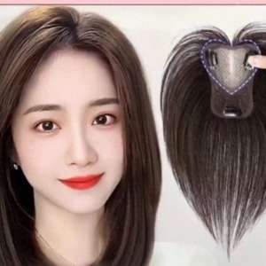 查美女假发(真人发丝瑞士网手织心形网底补发片手工隐形假发片女士透气头顶)