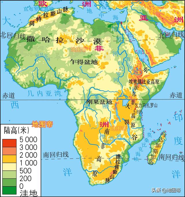 世界七大洲地形图(12图)