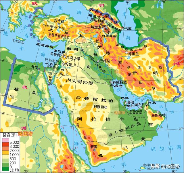 世界七大洲地形图(12图)