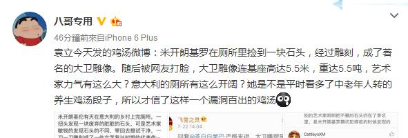 袁立发了一条关于米开朗基罗的微博，网友炸了！