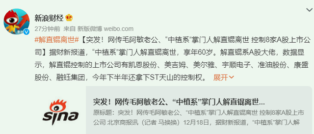 百亿富豪解直锟去世3年,遗孀毛阿敏的选择令人泪目