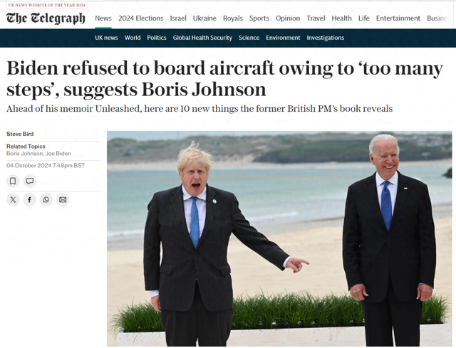 约翰逊爆料:拜登曾拒绝登上英国“威尔士亲王”号航母,原因是“台阶太多”